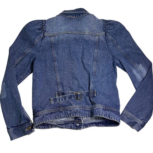 Elan Denim Jacket Womens L Rushed Shoulder Feminine Classic Trucker Girly - Picture 2 of 6
